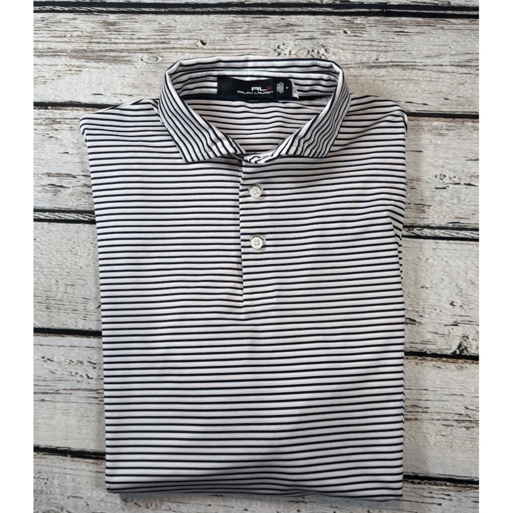 Ralph Lauren RLX Polo Shirt Mens M Pink Stripe Golf Logo Performance Stretch PGA